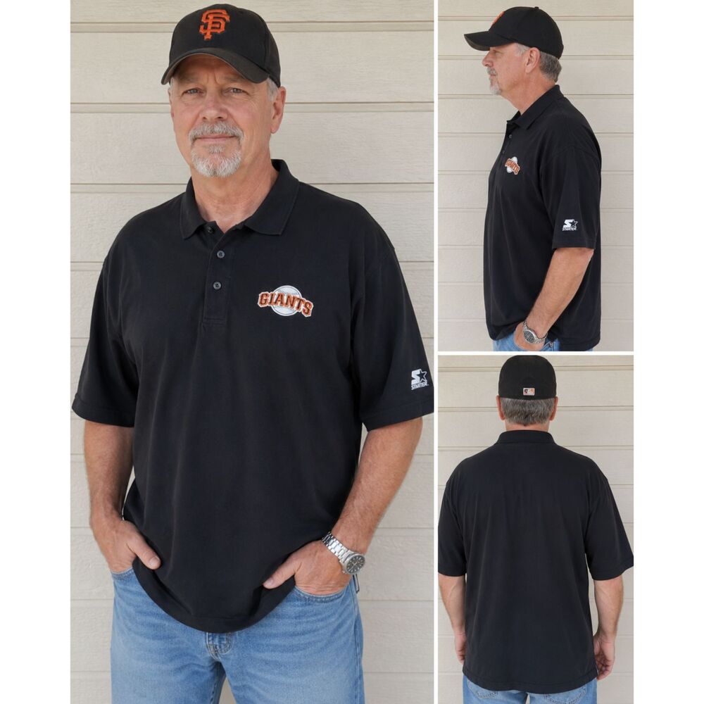 Vintage Starter San Francisco Giants Black Polo Shirt XL MLB Baseball 90's